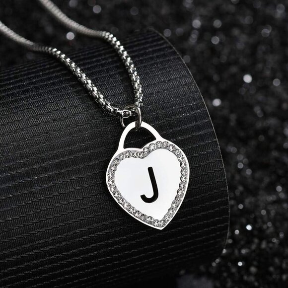 CALIS Women's Silver Initial Necklace Stainless Steel Love Heart Tiny Letter Nec - Picture 2 of 4